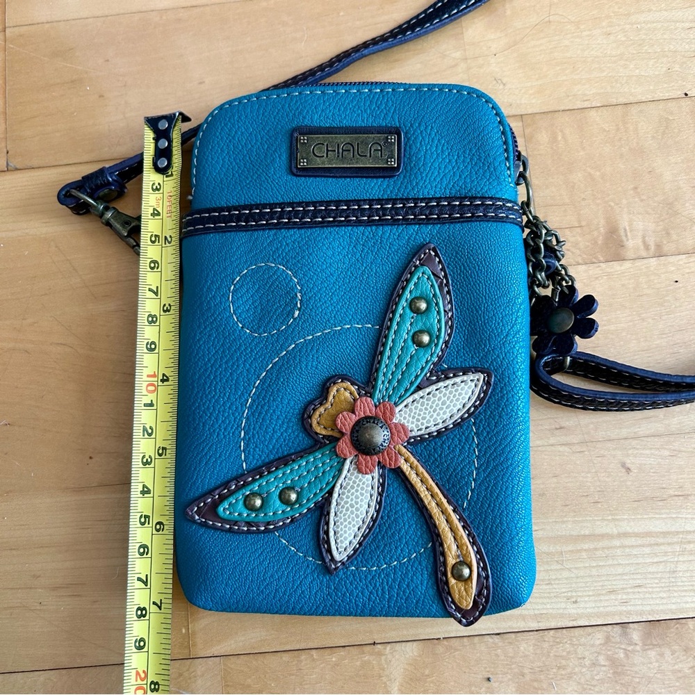 Chala Dragonfly Convertible Pouch, Purse, Crossbody Bag with Charms, Teal, Brown - Picture 9 of 17